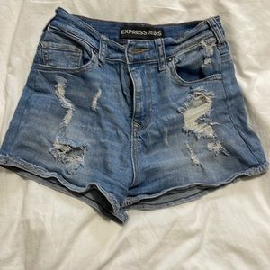 Express Light-Wash, Ripped, High-Rise, Denim Shorts